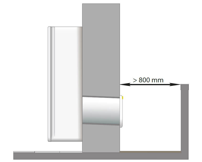 Diese Grafik zeigt schematisch die Wandinstallation mit Kernbohrung der Luft-Luft-Wärmepumpe
