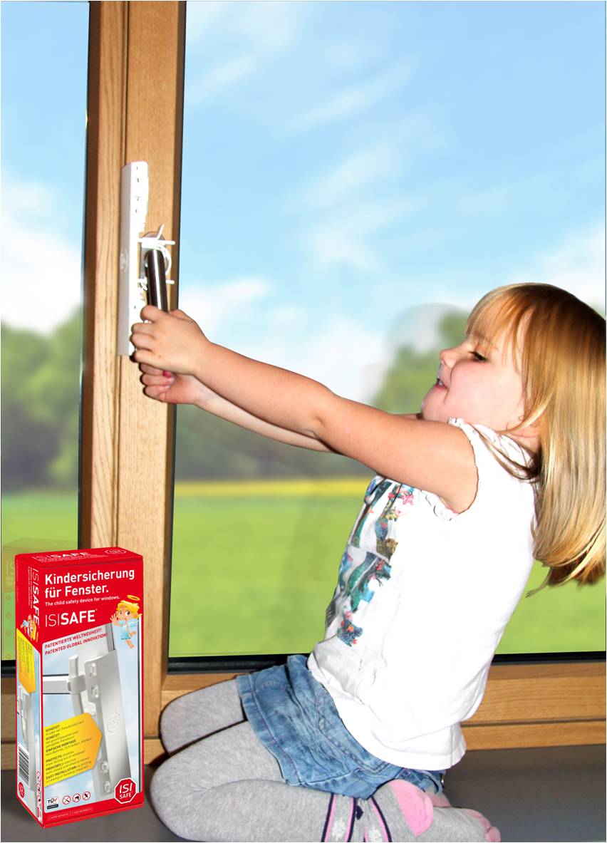 Nachrüstbare ISI-Safe Kindersicherung für vertikal angebrachte Fenster- und Türgriffe (Foto: ISI SAFE GmbH)
