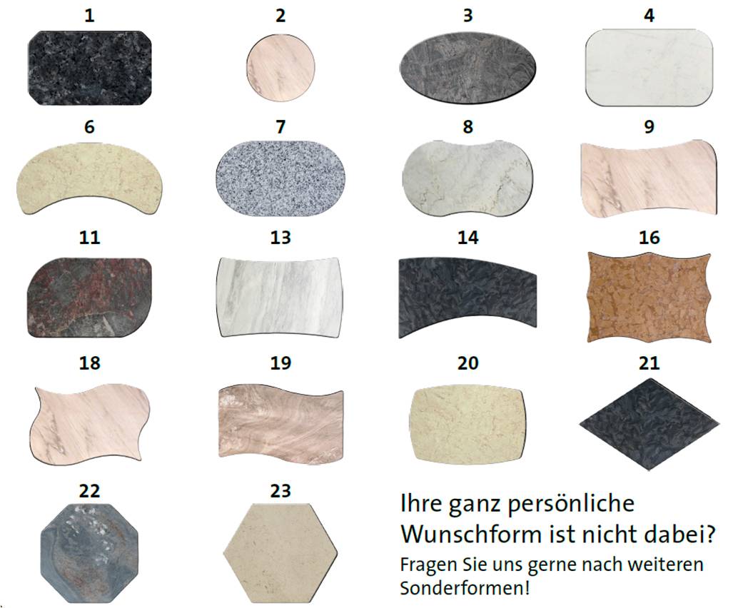 Mögliche Sonderformen von Heizkörpen aus Naturstein (Foto: eurotherm GmbH)