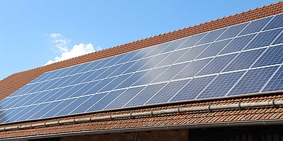 Das Bild zeigt die Solaranlage auf dem Dach der kinderQuelle.