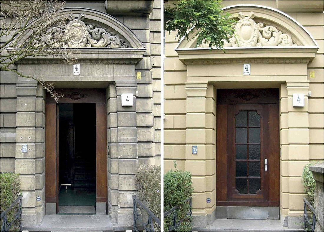 Steinputz vor (links im Bild) und nach einer Sanierung (rechts im Bild). (Foto: Saint-Gobain Weber GmbH)