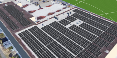 Das Bild zeigt eine Solaranlage auf dem Dach eines Möbelhauses