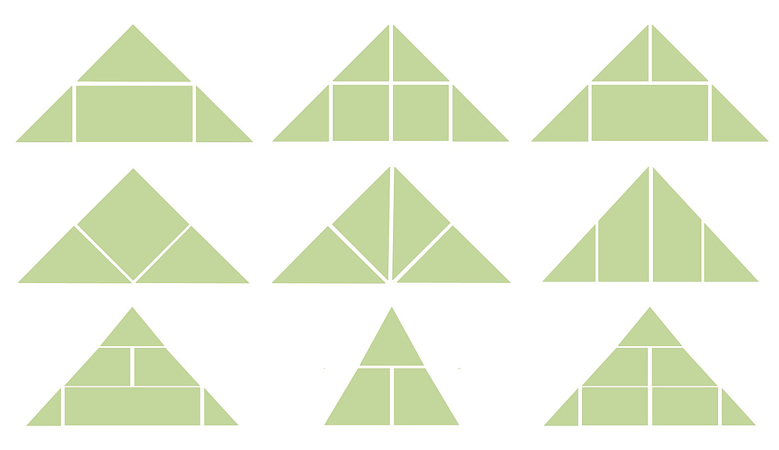 Beispiele für Kombinationsmöglichkeiten von dreieckigen Fensterformen (Grafik: energie-experten.org)