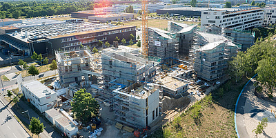 Hier sehen Sie das sich im Bau befindliche Quartier Future Living in Berlin