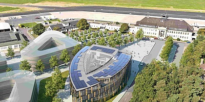 Das Bild zeigt das Lilientalhaus in Braunschweig aus der Luft.