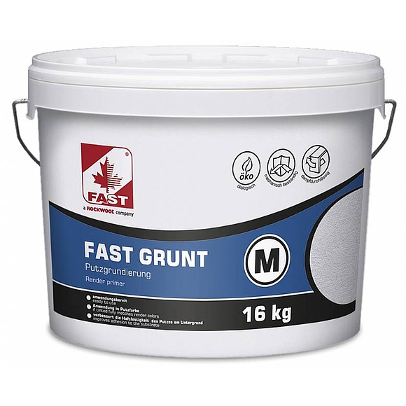 FAST GRUNT M ist ein gebrauchsfertiger, gut deckender Grundiermörtel unter Mineral-, Acryl-, Silicon- und Siloxanputz mit Zusatz von Quarzpartikeln. (Foto: FAST Bauprodukte)