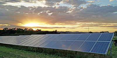 Das Bild zeigt Solarzellen des Solarparks in Hontheim.