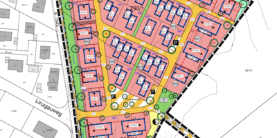 Das Bild zeigt den Bebauungsplan des Wohnquartiers „Am Bergle“