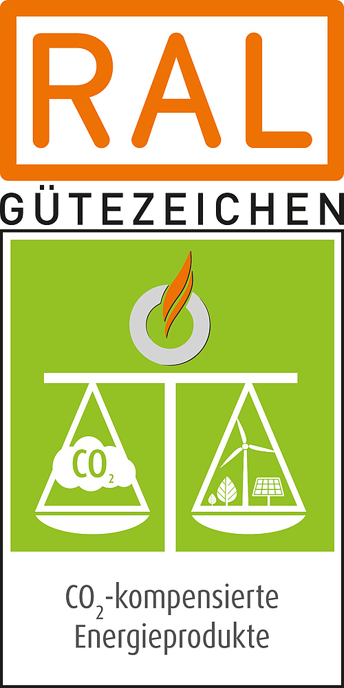RAL Gütezeichen CO2 kompensierte Energieprodukte (Grafik: RAL Deutsches Institut für Gütesicherung und Kennzeichnung e. V.)
