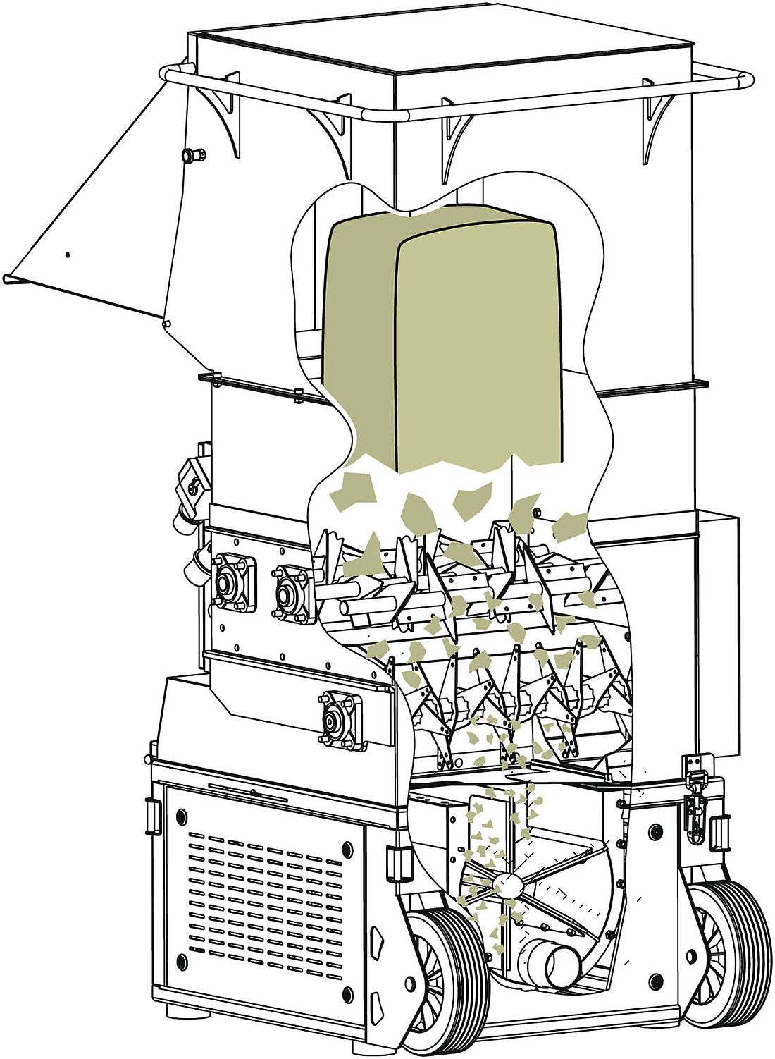 Schematische Aufbauzeichnung der Einblasmaschine EM300 (Grafik: X-Floc Dämmtechnik-Maschinen GmbH)