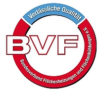 BVF-Qualitätssiegel für Fußbodenheizungen (Grafik: Bundesverband Flächenheizungen und Flächenkühlungen e. V., Hagen)