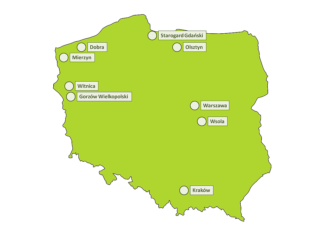In nahezu allen Landesteilen von Polen findet man traditionelle Kaminbauer. Wer aus Deutschland kommt, der wird bereits im Nordwesten in Dobra, Mierzyn, Witnica und Gorzów fündig. (Grafik: energie-experten.org) 