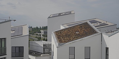 Das Bild zeigt Häuser des Smart City Quartiers in Berlin. 