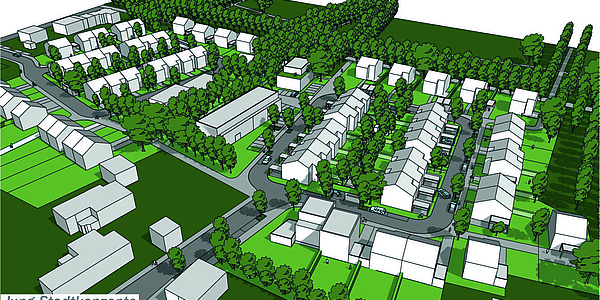 Hier sehen Sie ein Modell des neuen Wohnquartiers am Juiser Feld in Nettetal