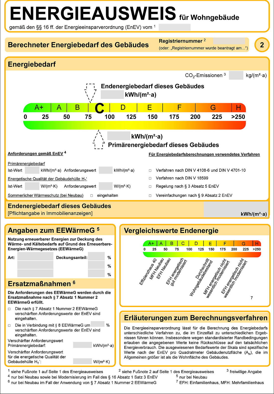 Muster-Bedarfsausweis gemäß Energieeinsparverordnung (EnEV) (Grafik: BMWK)