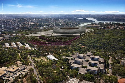 Erste WM-Solaranlage Brasiliens eingeweiht - hier: MineirÃ£o-Stadion mit neuem Solardach in Belo Horizonte (Foto: BCMF Arquitetos / Minas Arena)
