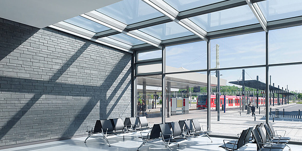 Das Bild zeigt die Wartehalle des Bahnhofs in Kerzen-Horrem.