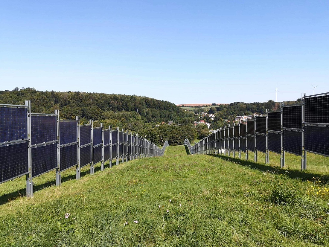 Auch mittels senkrechter Anordnung von bifazialen Solarmodulen lassen sich Photovoltaik und Landwirtschaft auf einer Fläche ermöglichen. (Foto-Copyright: Next2Sun Mounting Systems GmbH / Foto-Quelle: Econeers)