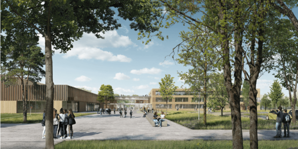 Entwurf der neuen Gesamtschule Altenessen-Süd von v-architekten und club L94 Landschaftsarchitekten