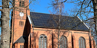 Blick auf das Dach der Bugenhagenkirche in Greifswald-Wieck
