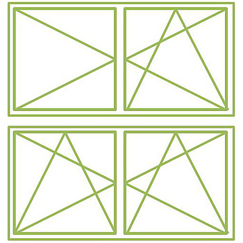 Zweiflügeliges Dreh-Kippfenster symmetrisch (unten) oder asymmetrisch (oben) geteilt (Grafik: energie-experten.org)