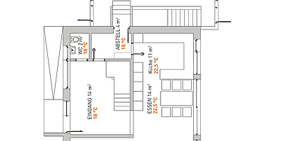 Das Bild zeigt den Grundriss des Erdgeschosses im ZERO EMISSION HOME Gammertingen