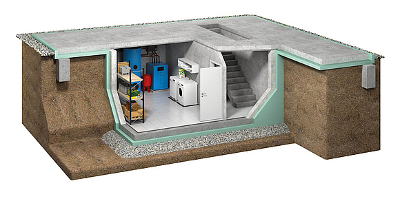 Die Vorgaben der Energieeinsparverordnung (EnEV) für Wohnräume sehen eine effiziente Dämmung der Bodenplatte und der Kellerwände vor. (Foto: Gütegemeinschaft Fertigkeller (GÜF) / Glatthaar)