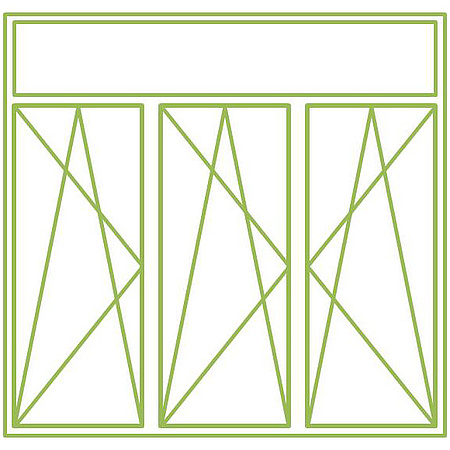 Dreiflügeliges Drehkippfenster mit festverglastem Ober- oder Unterlicht ohne Flügel, symmetrisch geteilt (Grafik: energie-experten.org)