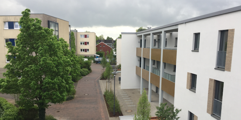 Das Bild zeigt die Autofreie Siedlung Weißenburg in Münster