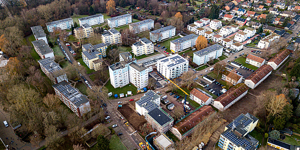 Das Bild zeigt die Siedlung in Bochum-Weitmar von oben Vonovia (Foto: Vonovia SE / Simon Bierwald)