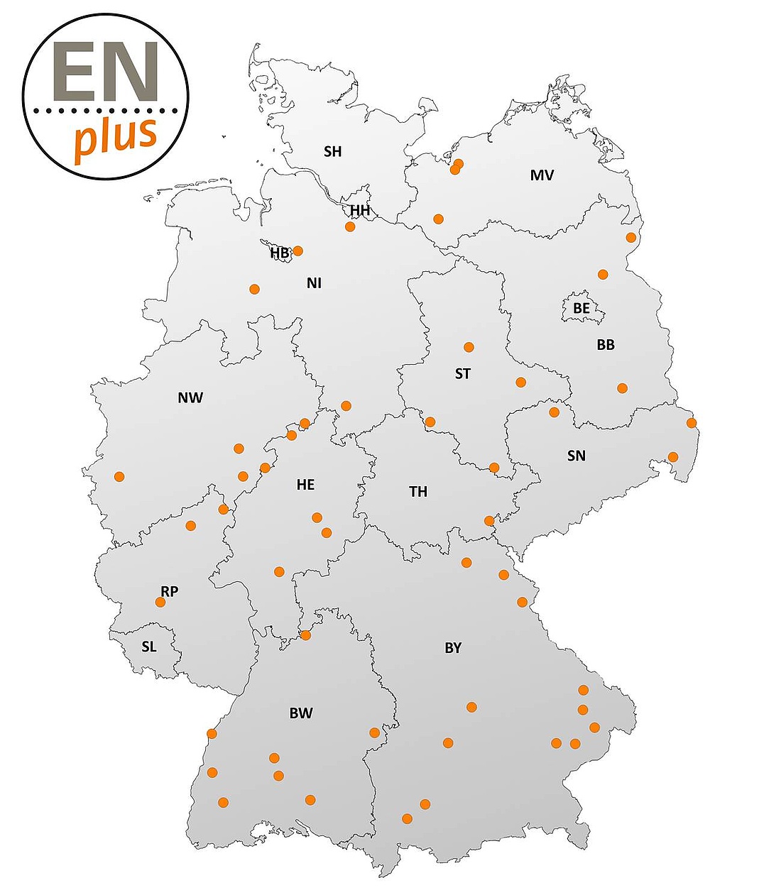 ENplus-zertifizierte Holzpellet-Werke in Deutschland (Grafik: Deutsches Pelletinstitut GmbH Stand: August 2018)