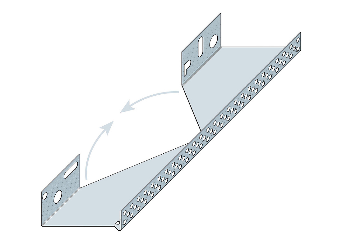 Der untere Sockelabschluss von Ecken kann mit dem PAVACASA Sockelprofil-Eckstück Alu hergestellt werden. (Grafik: PAVATEX SA)