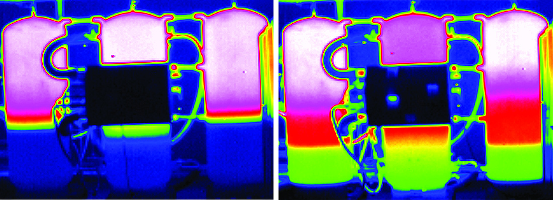Thermografie-Aufnahme vom Be- und Entladen des kommunizierenden Schichtspeichers Typ K von malotech