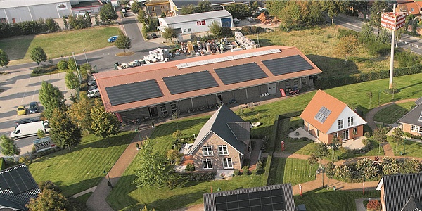 Das Bild zeigt eine Luftaufnahme des Musterhausparks Horneburg.