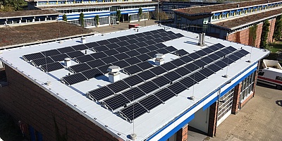 Hier sehen Sie die Solaranlage auf den Kanalbetriebshöfen in Duesseldorf