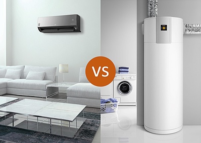 Klimaanlage ARTCOOL Energy von LG Electronics (links) und Warmwasser-Wärmepumpe WWK 221 electronic von Stiebel Eltron (rechts) (Fotos: LG Electronics, Stiebel Eltron)