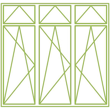 Dreiflügeliges Drehkippfenster mit dreiflügeligem Ober- oder Unterlicht, symmetrisch geteilt (Grafik: energie-experten.org)