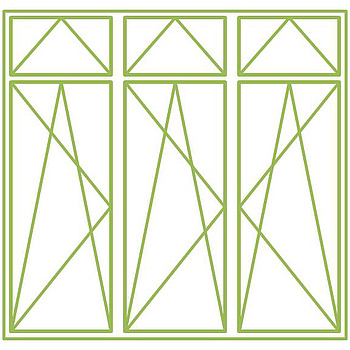 Dreiflügeliges Drehkippfenster mit dreiflügeligem Ober- oder Unterlicht, symmetrisch geteilt (Grafik: energie-experten.org)