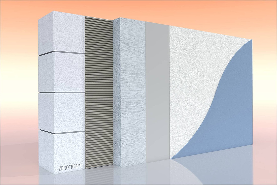 Schematischer Aufbau eines ZEROTHERM Kalziumsilikat-Dämmsystems zur schimmelvorbeugenden Innenwanddämmung. (Foto: ZERO-LACK GmbH & Co. KG)